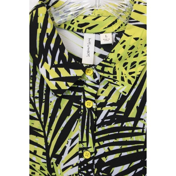 Tacera A-Line Button Down Dress Sleeveless Leaf Print Yellow Black - Picture 13 of 13